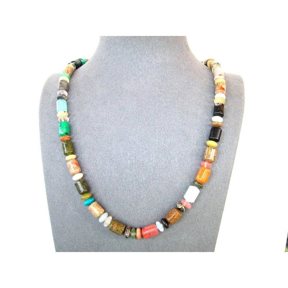 Vintage Multi-Stone Beaded Necklace With Lobster Clasp 28"